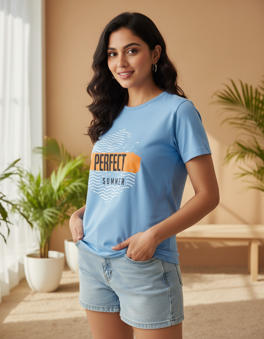 Women's Graphic Round Neck T-Shirt - Premium Knitted Fine Fabric