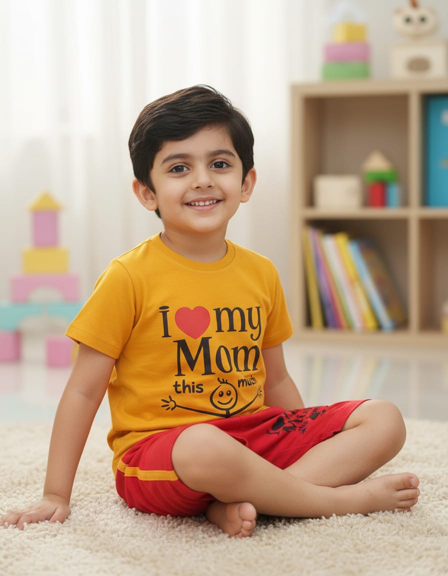 Boys Cotton Printed T-Shirt & Shorts Set – Casual Summer Wear | I For U Garments