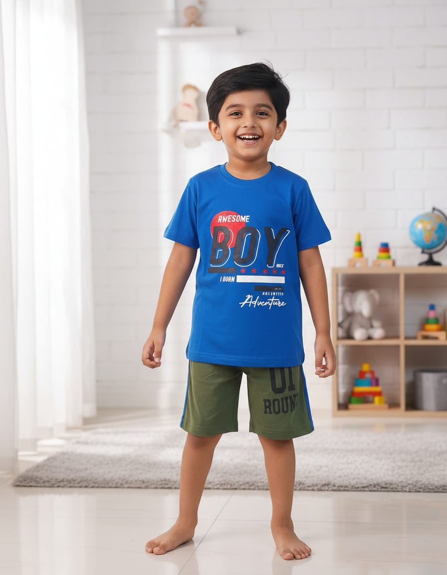 Boys Cotton Printed T-Shirt & Shorts Set – Casual Summer Wear | I For U Garments