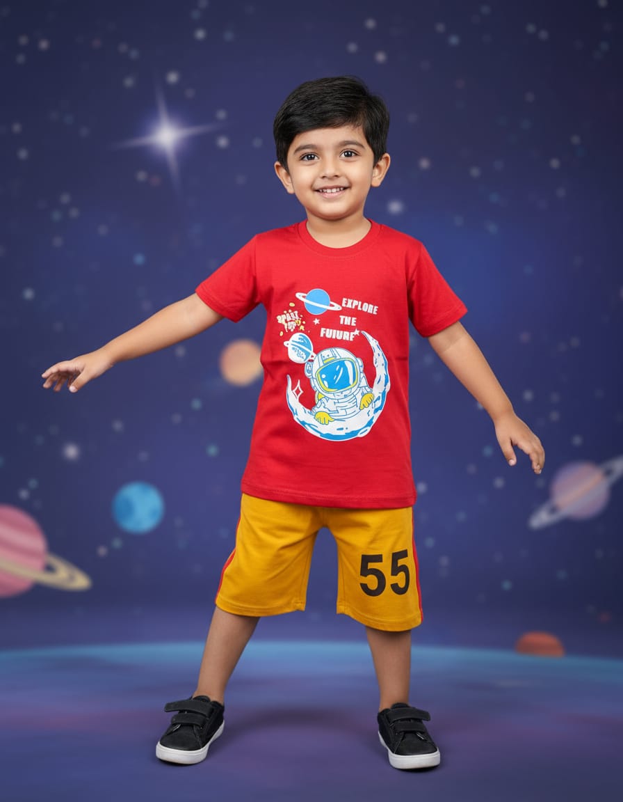 Boys Cotton Printed T-Shirt & Shorts Set – Casual Summer Wear | I For U Garments