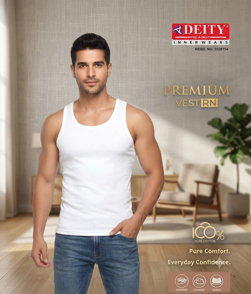 Deity Premium Vest RN - 100% Cotton Men's Round Neck Vest | I For U Garments