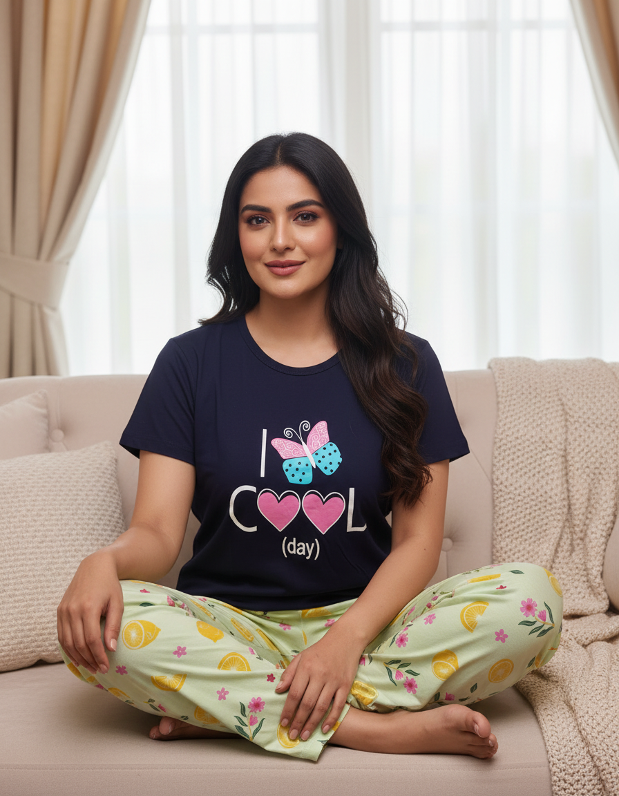 Ladies Knitted Night Suit Set - Round Neck