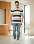 ESSA Striped Polo T-Shirt - Pale Green, Black & White