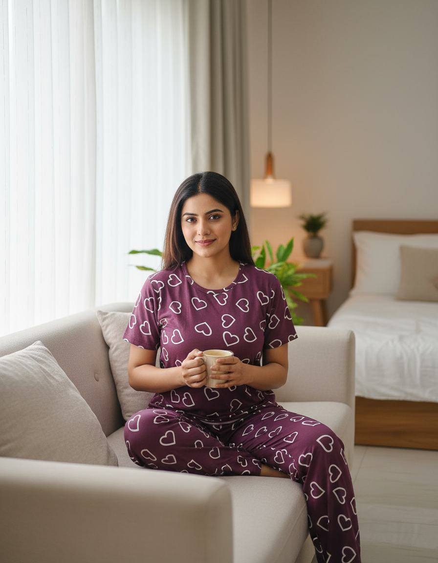 Ladies Knitted Night Suit Set