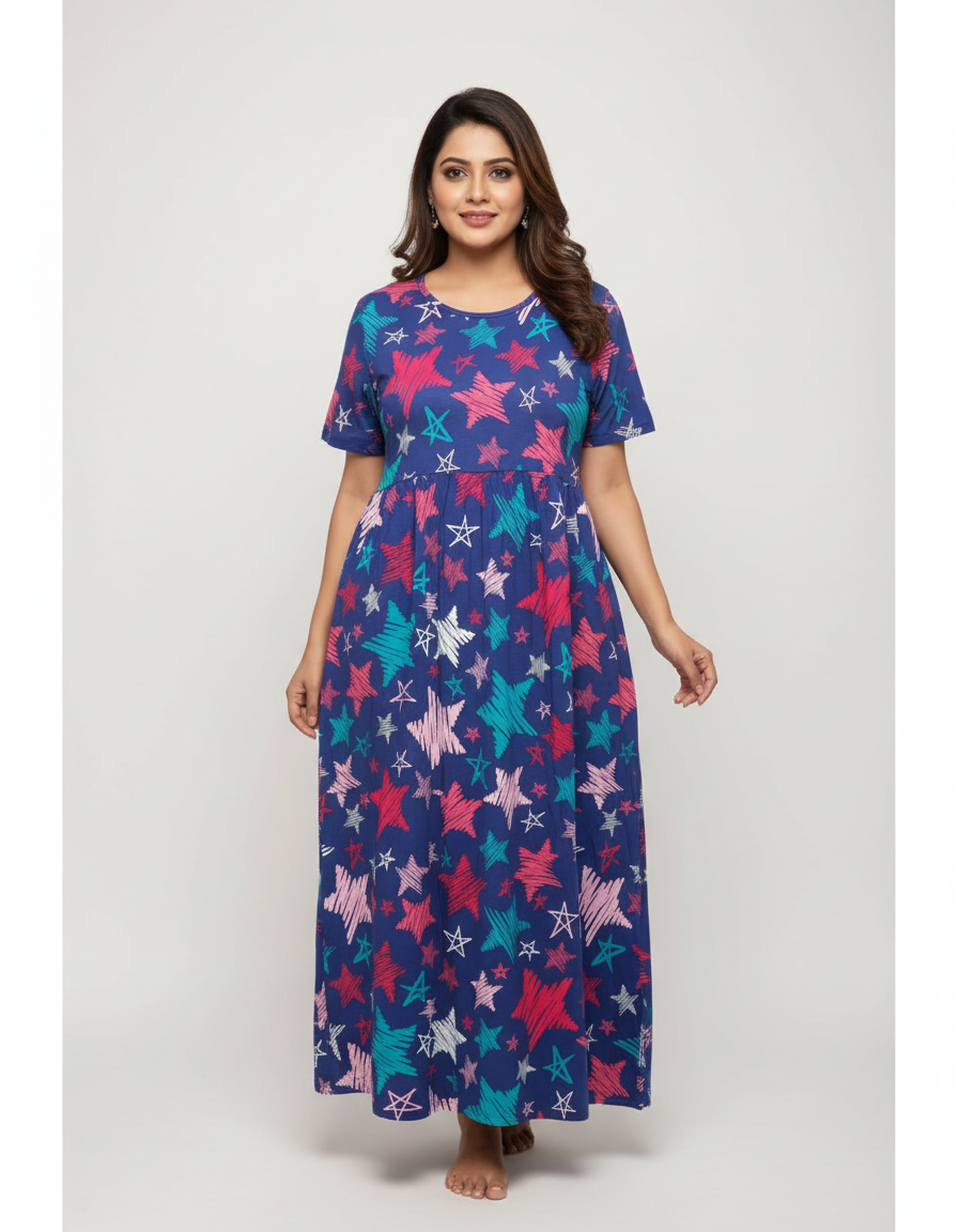 EURO Women's Purple Moon & Stars Printed Maxi Dress