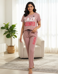 Ladies Tencel Night Suit Set Round Neck - Pink