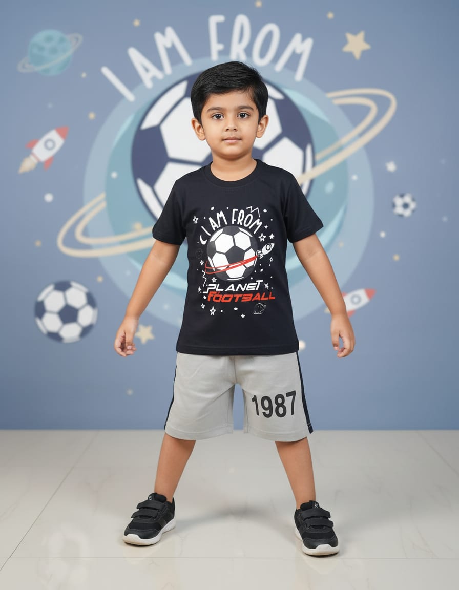 Boys Cotton Printed T-Shirt & Shorts Set – Casual Summer Wear | I For U Garments