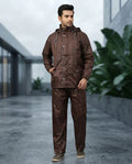 Men's PVC-free coated raincoat and pants set in brown