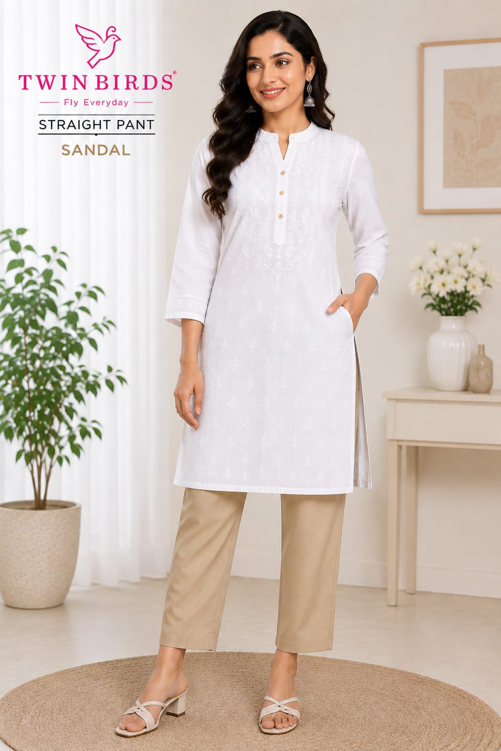 Twin Birds Women's Straight Fit Cotton Kurti Pants– I For U Garments