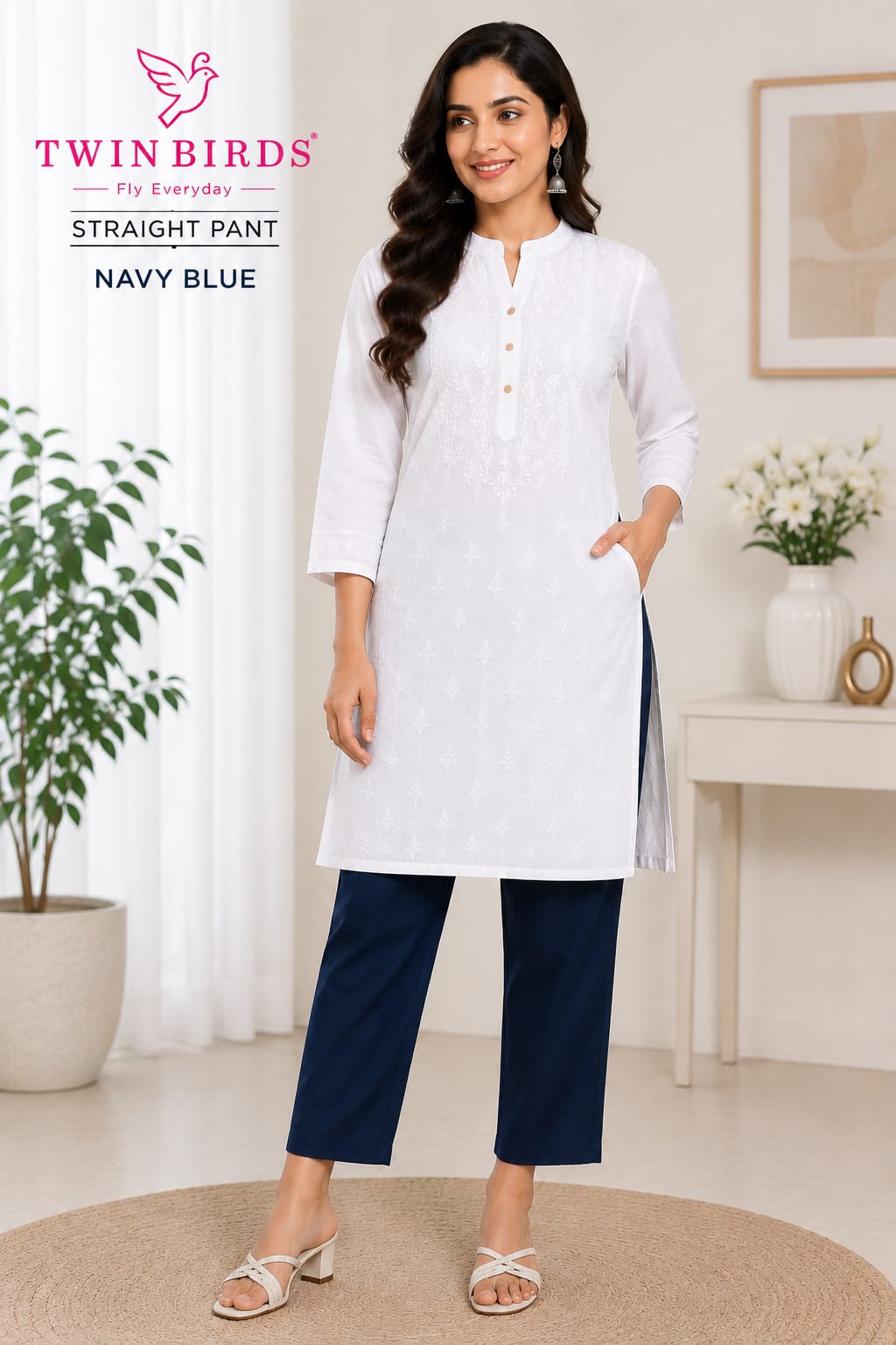 Twin Birds Women's Straight Fit Cotton Kurti Pants– I For U Garments