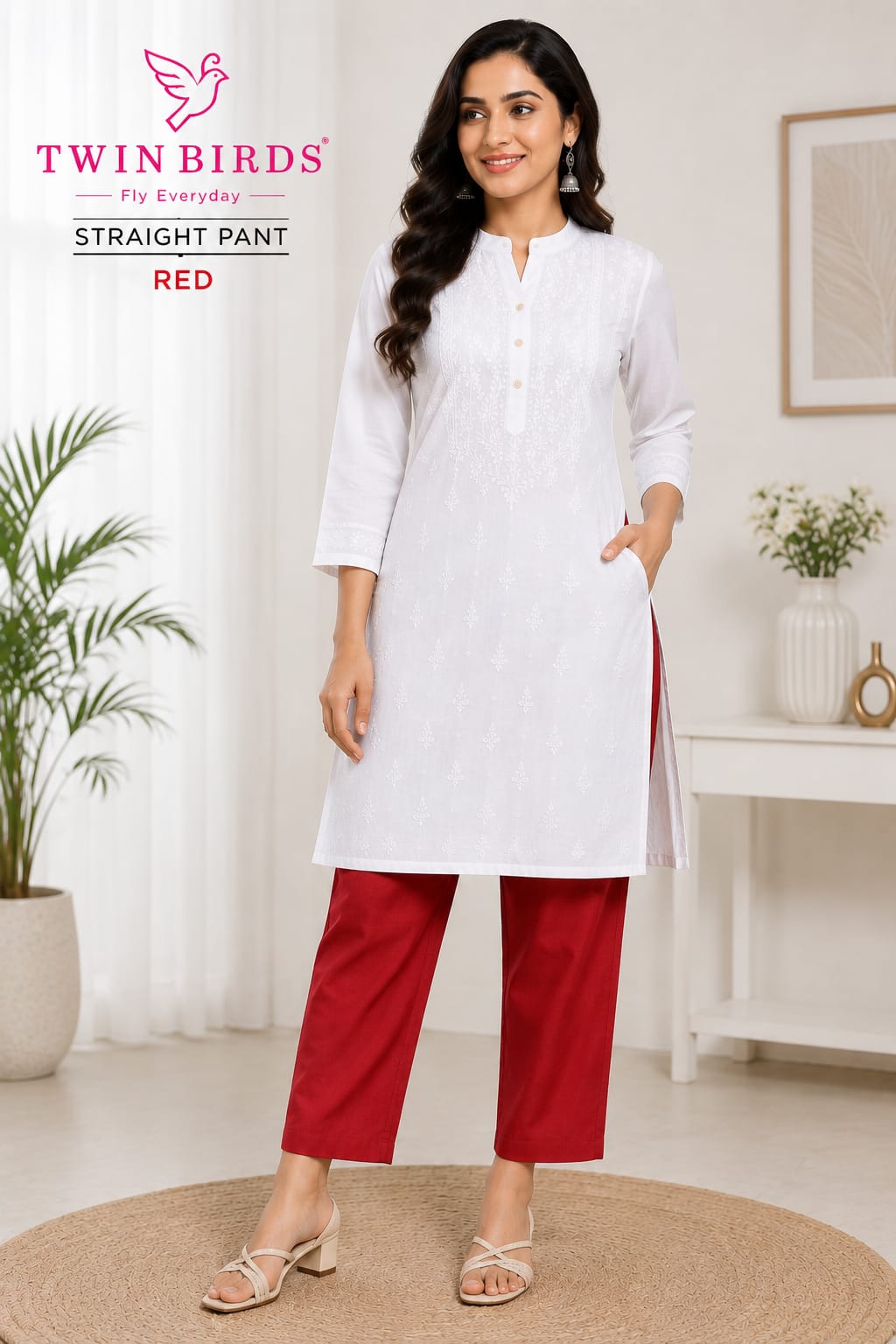 Twin Birds Women's Straight Fit Cotton Kurti Pants– I For U Garments
